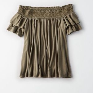 Olive green off the shoulder top